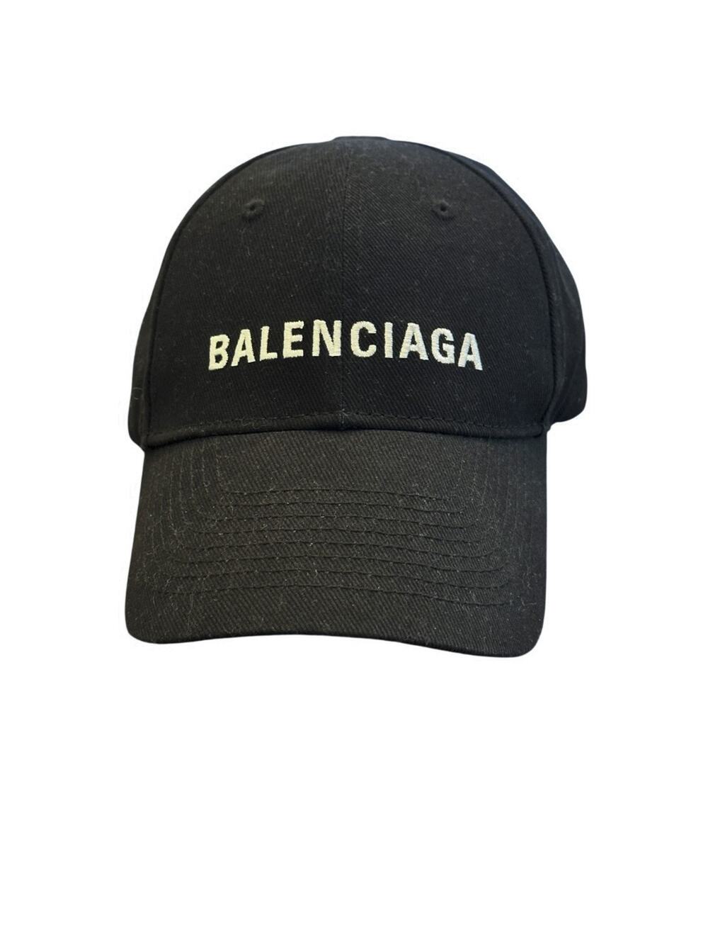 BALENCIAGA Black Logo Monogram Baseball Cap Hat Size Large